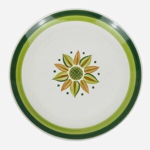 Vintage 1970s Stoneware 12" Chop Plate Serving Platter Handpainted Avocado Japan